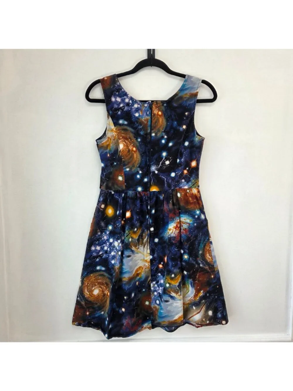 Modcloth Galaxy Print Fit and Flare Dress Blue Constellations Pinup Women's M - Picture 3 of 10